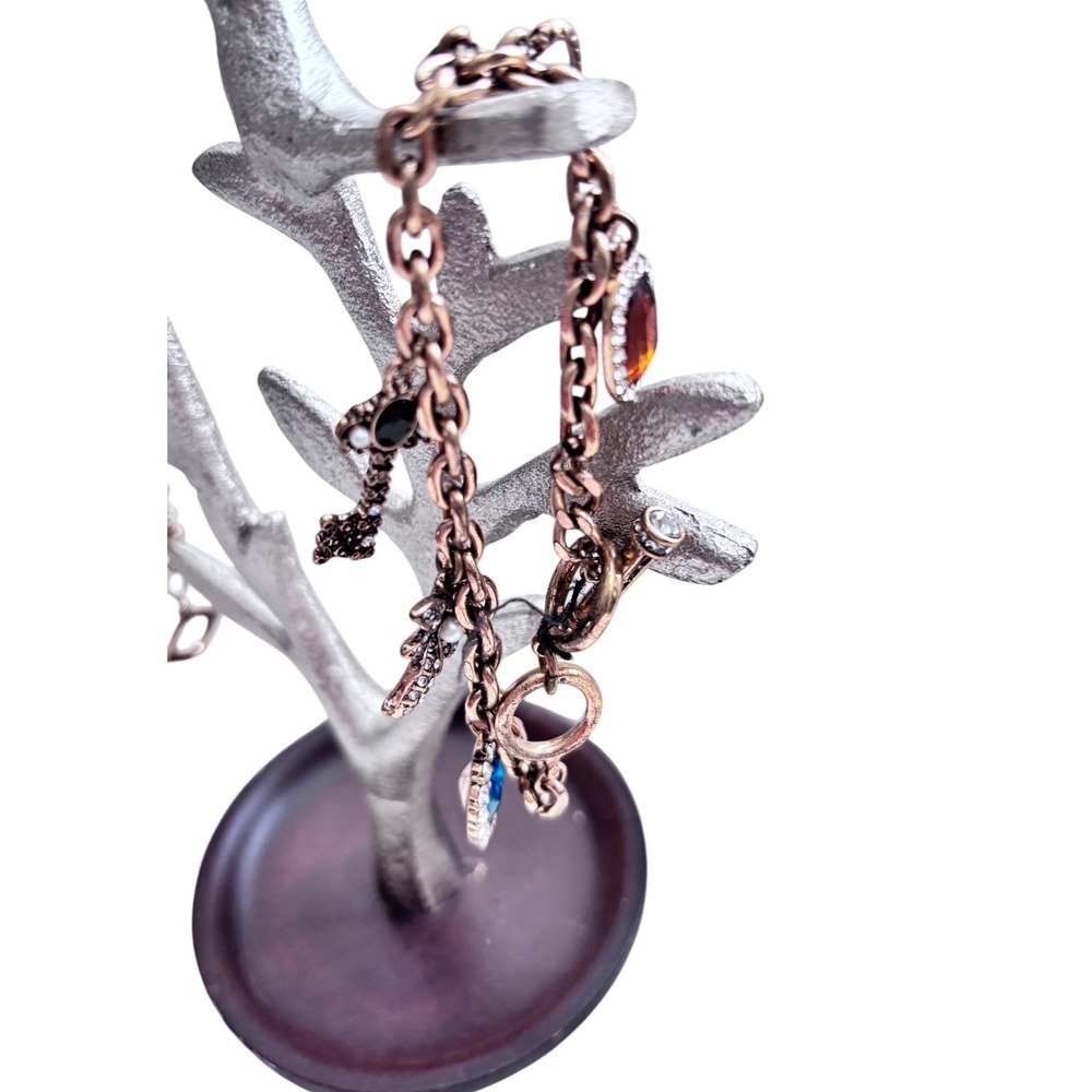 silver jewelry tree stand 7" branch organizer w costume jewelry bracelet lot - Picture 3 of 5